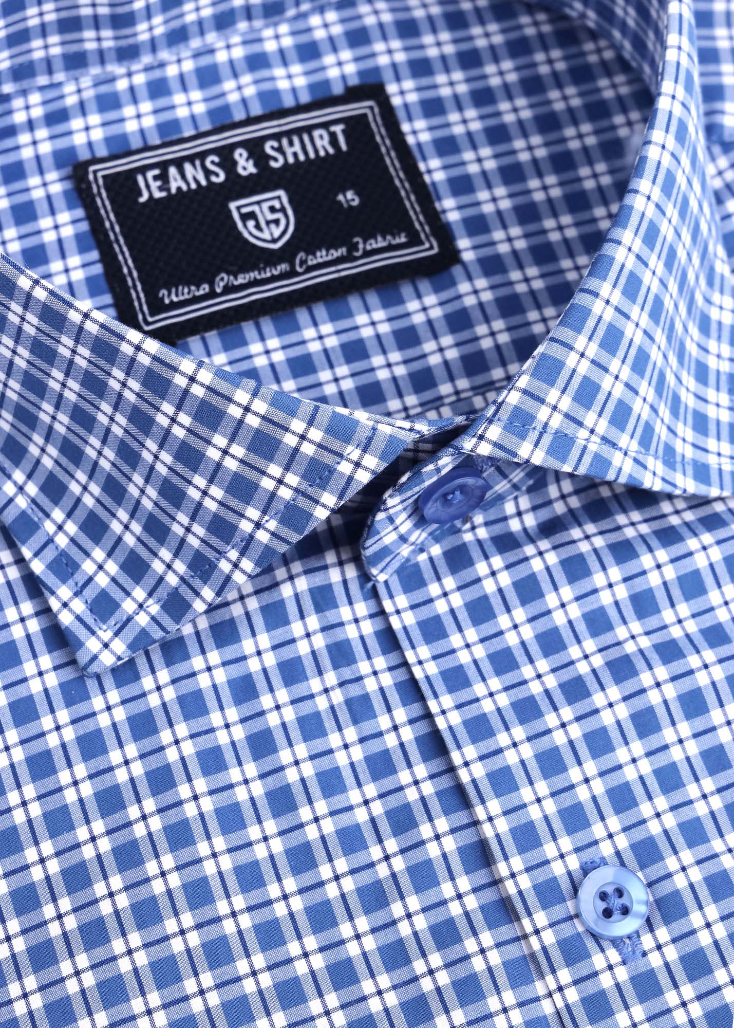 Royal Blue Windowpane Check Formal Shirt