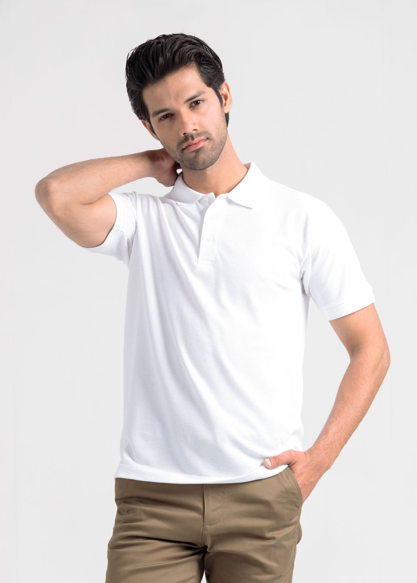 Popcorn Jacquard Polo Shirt — Clean White