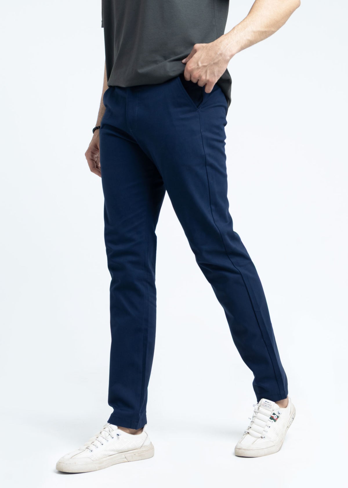 Navy Blue Tapered Fit Cotton Pants