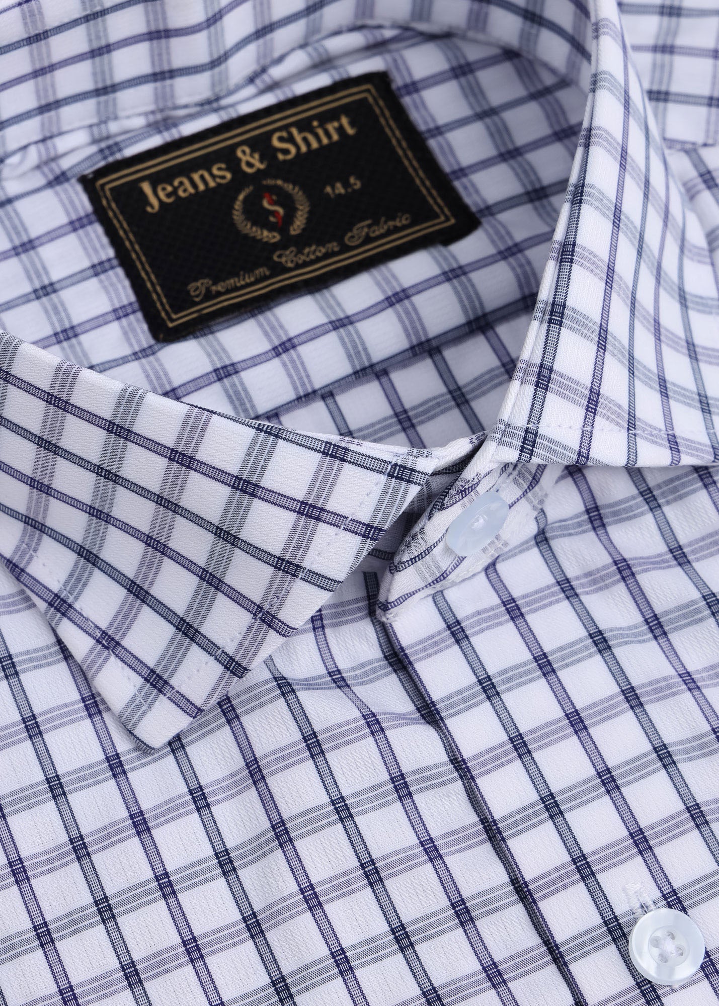 Grey Navy Windowpane Check Formal Shirt