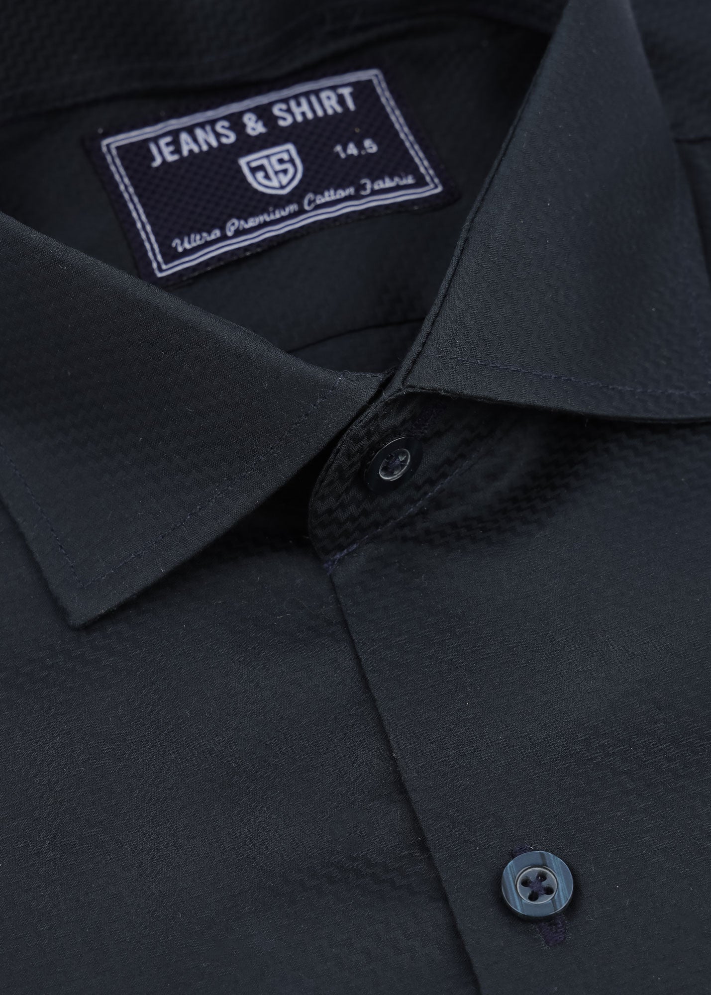 Black Self Herringbone Formal Shirt