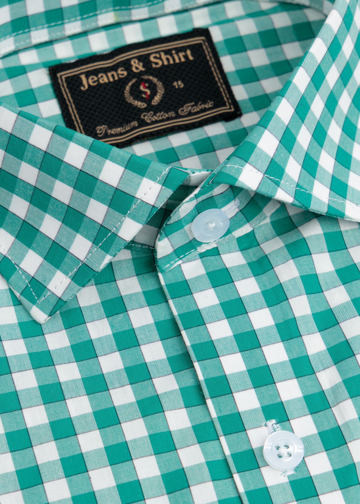 Green & White Check Formal Shirt