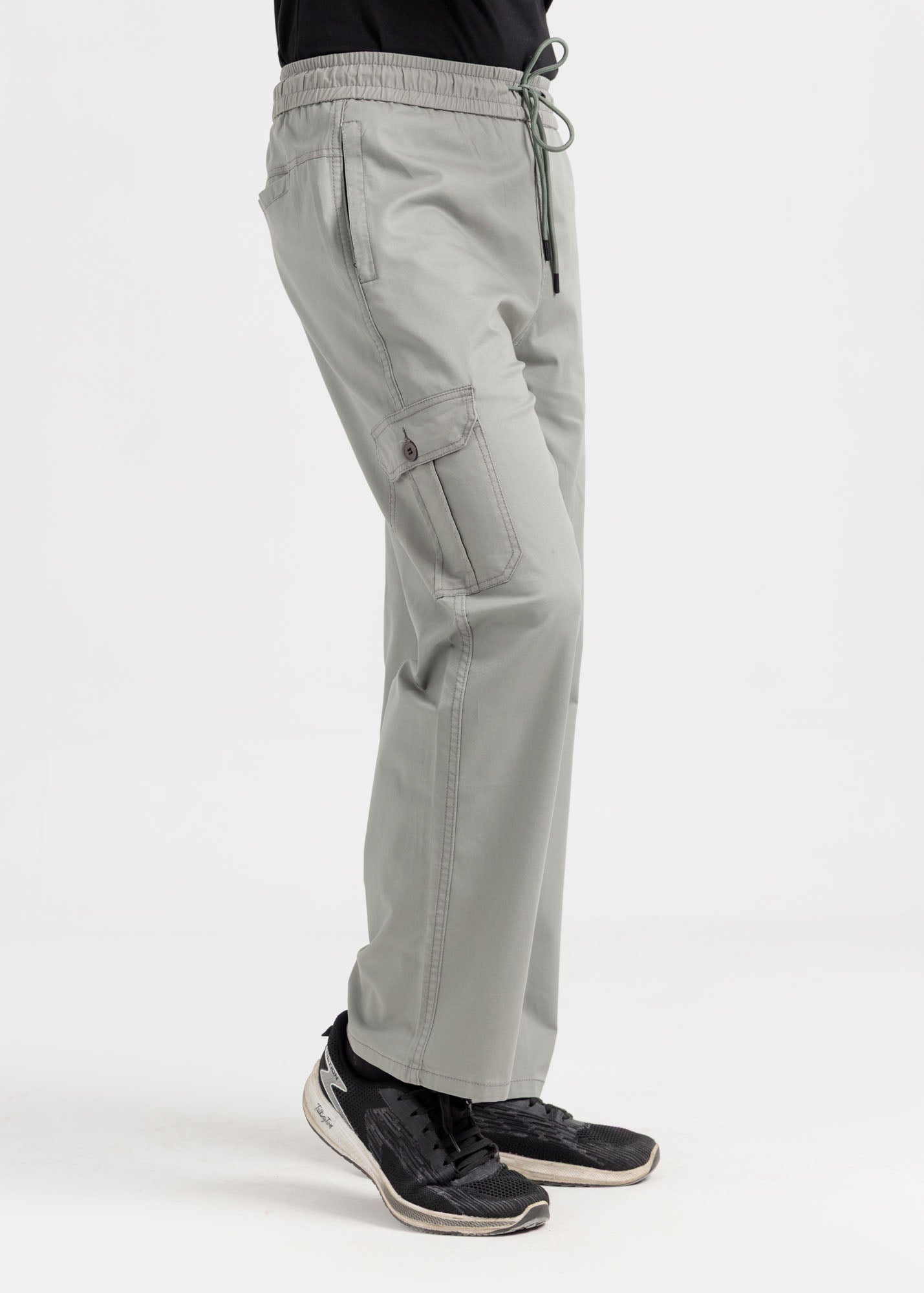 Relaxed Fit Cotton Cargo Trousers – Ash Grey