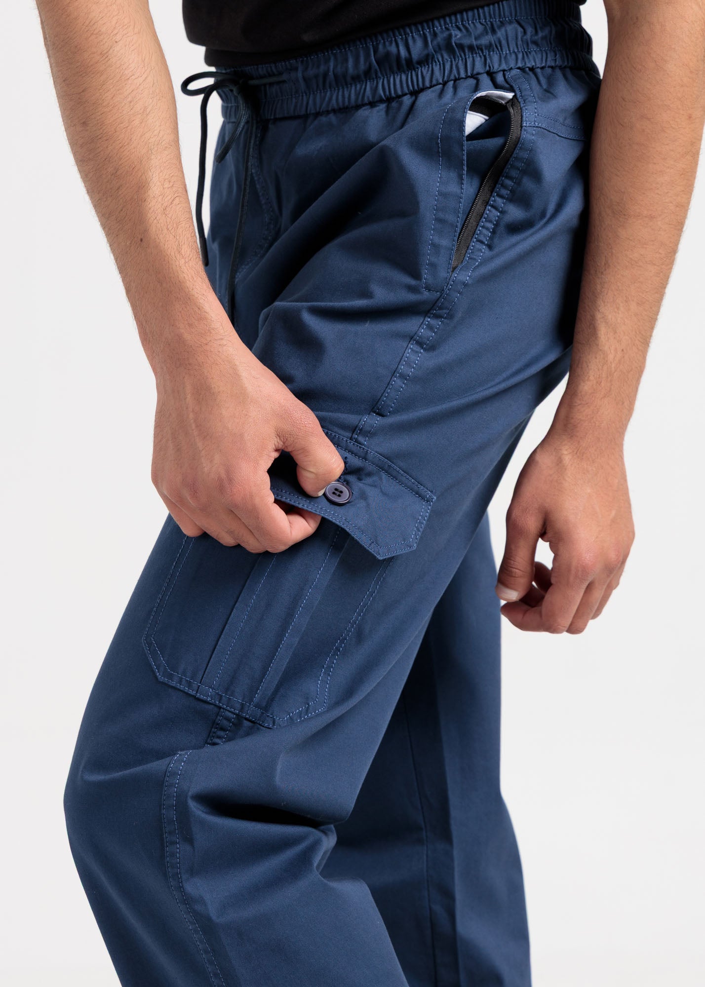Relaxed Fit Cotton Cargo Trousers – Navy Blue