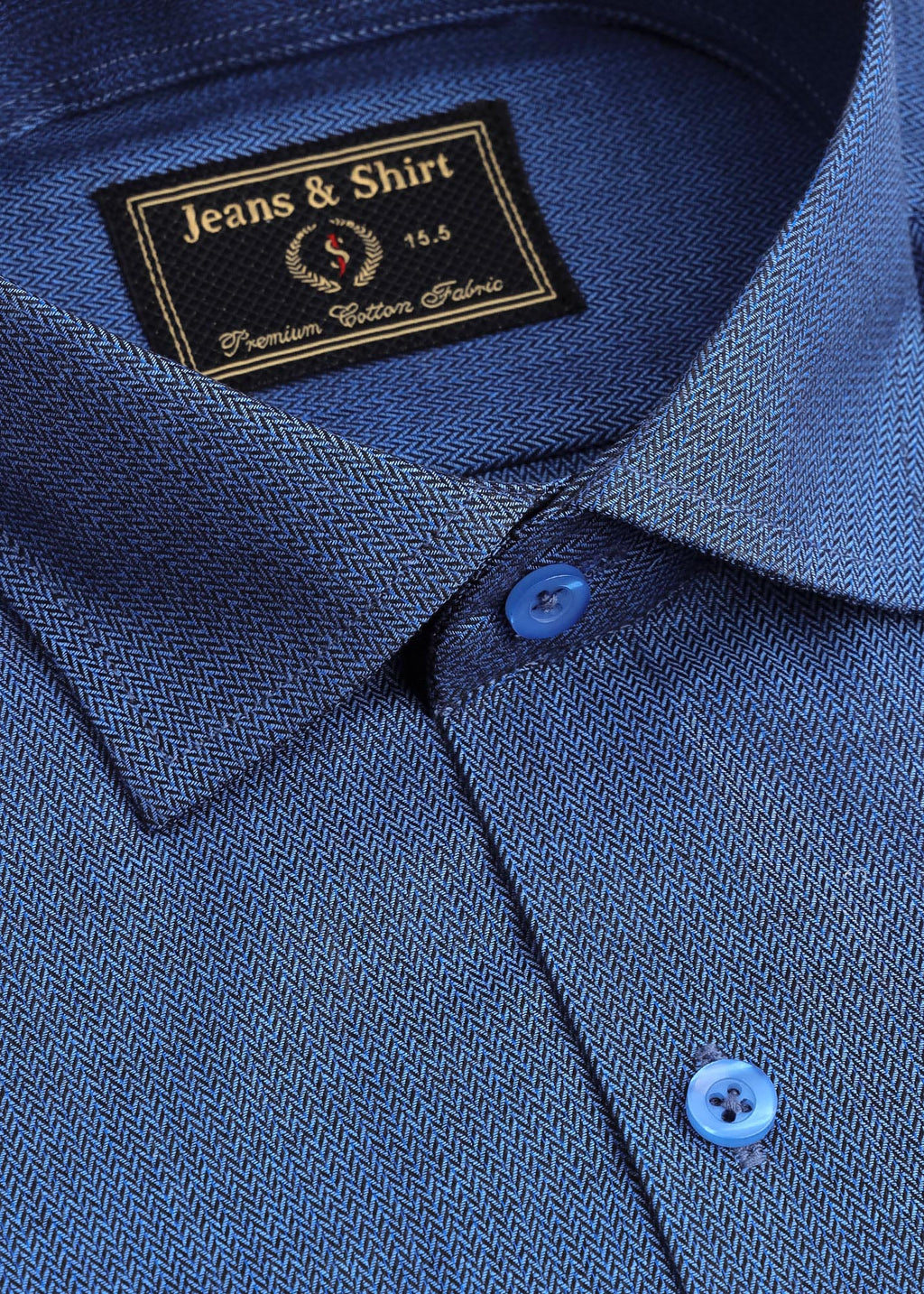 Mid-Blue Herringbone Formal Shirt