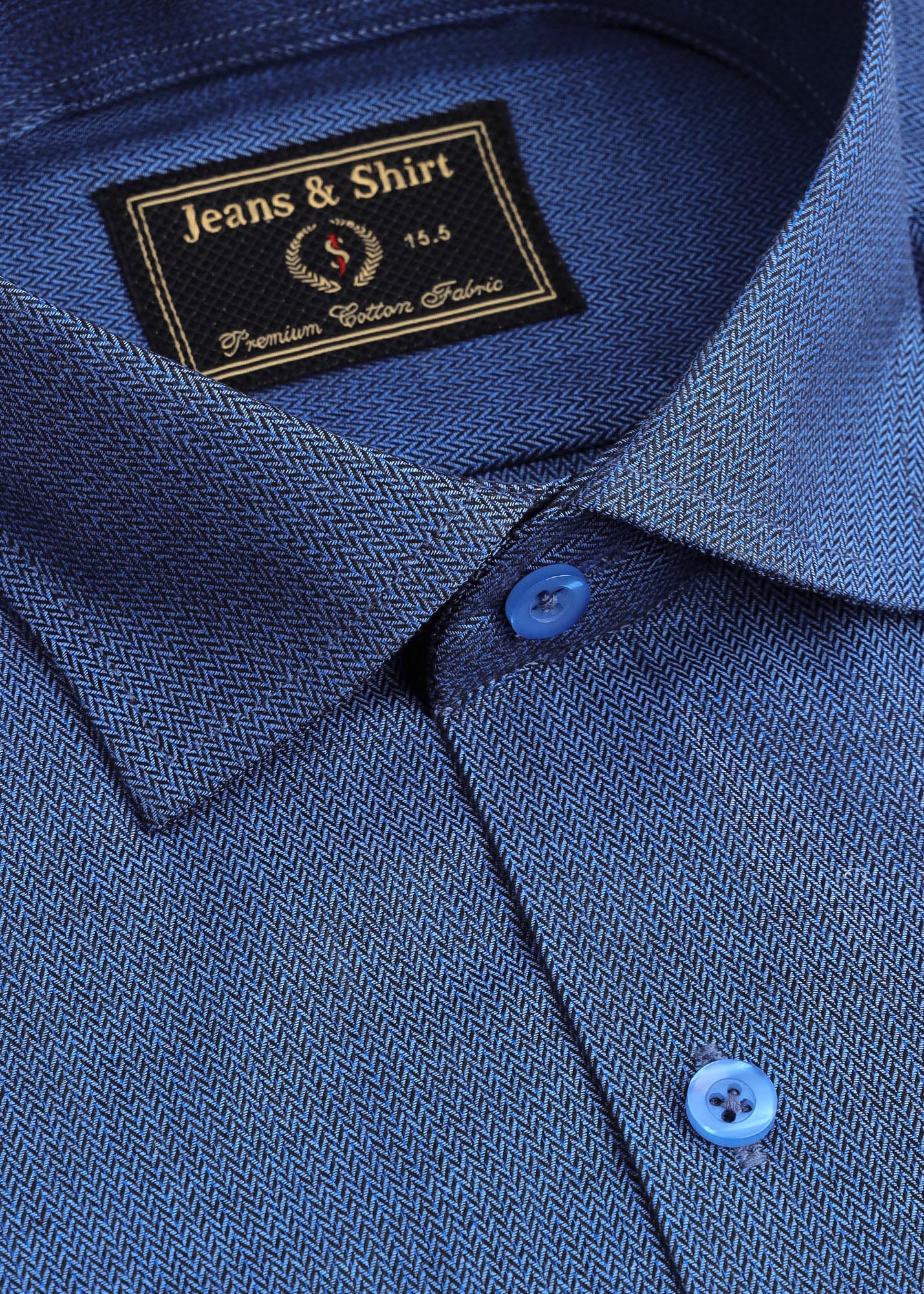 Mid-Blue Herringbone Formal Shirt
