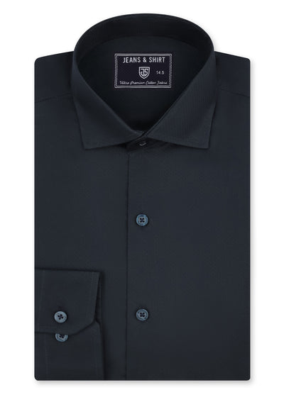 Black Self Herringbone Formal Shirt