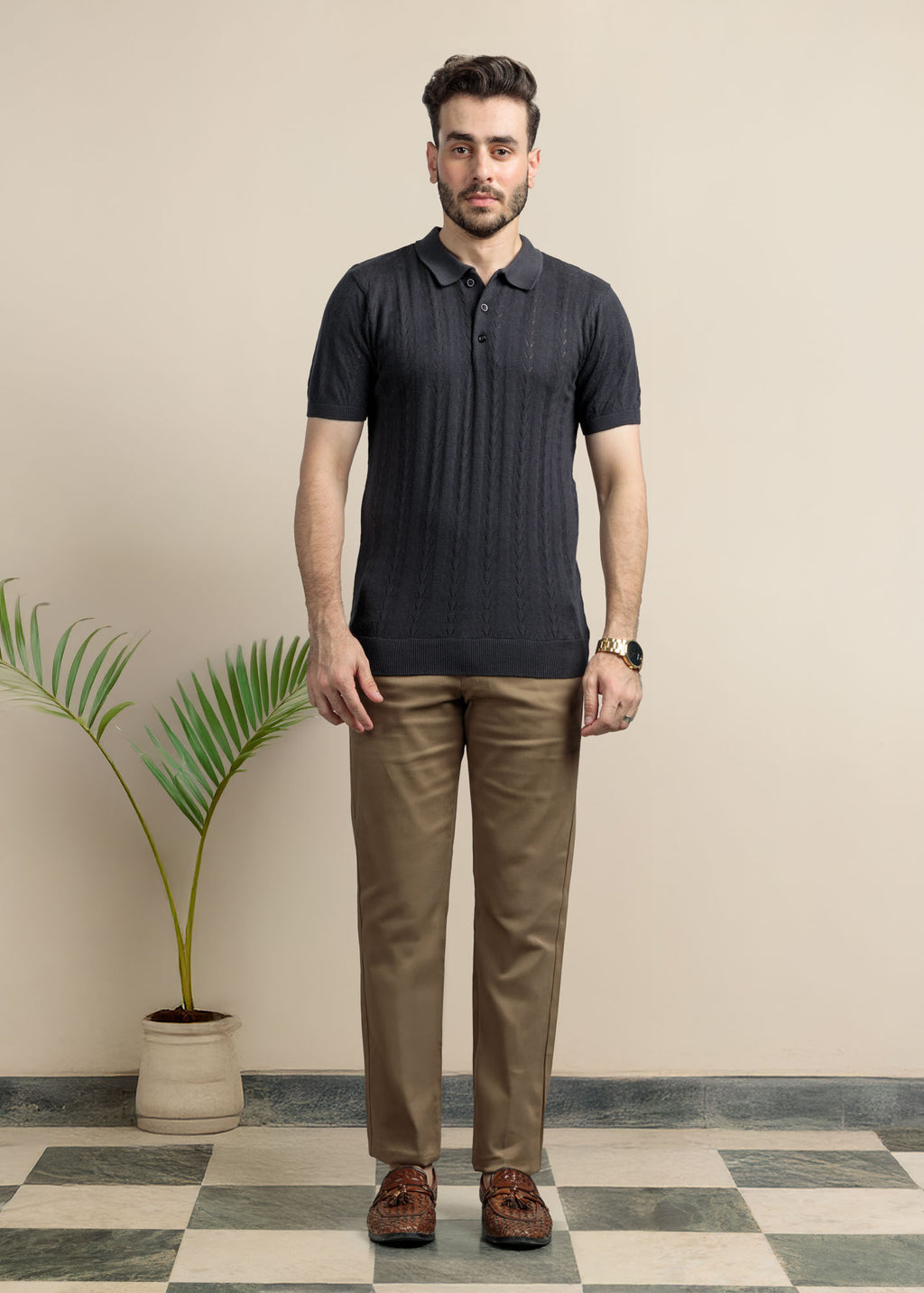 Men's Knit Polo-Graphite