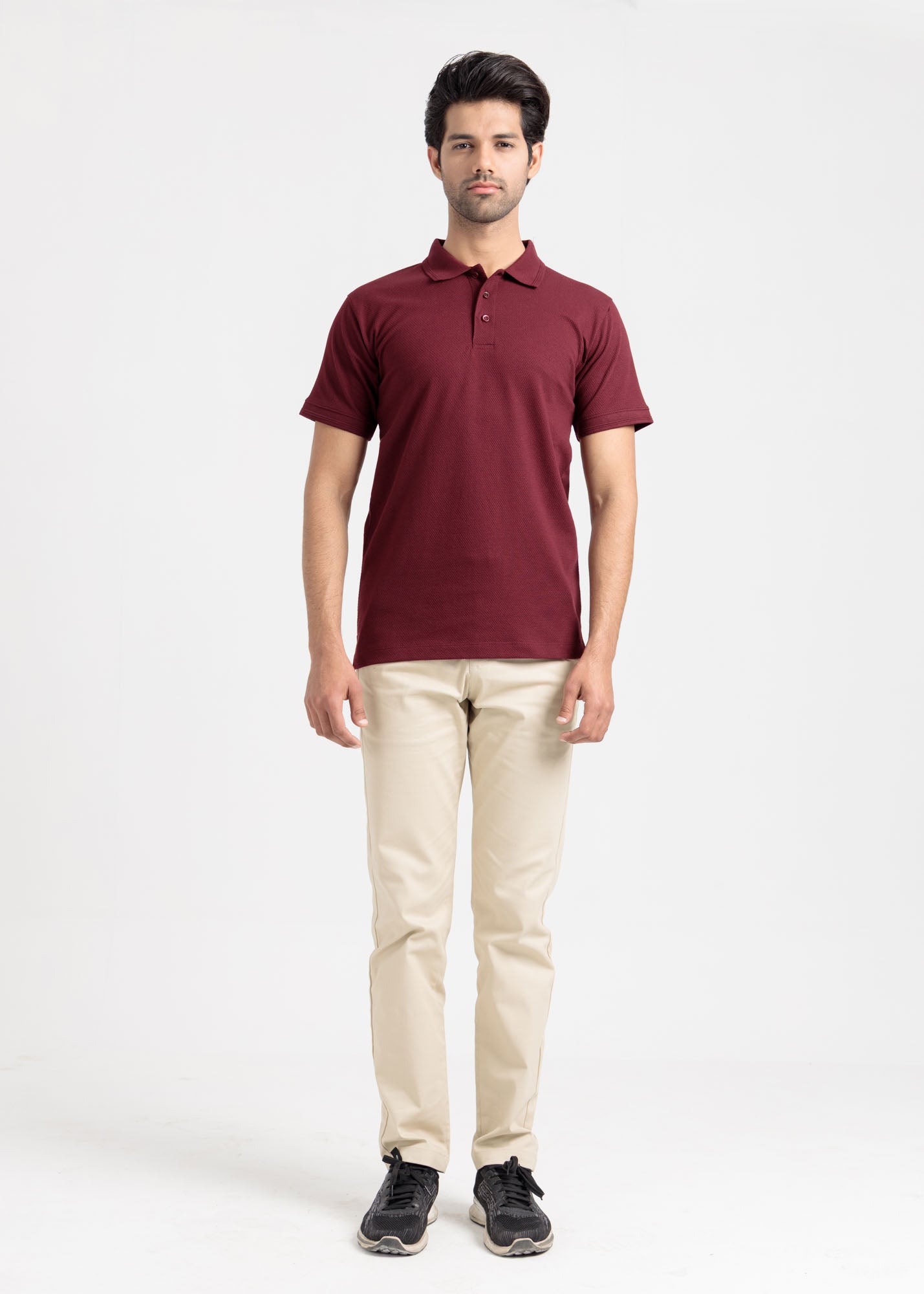 Popcorn Jacquard Polo Shirt — Maroon
