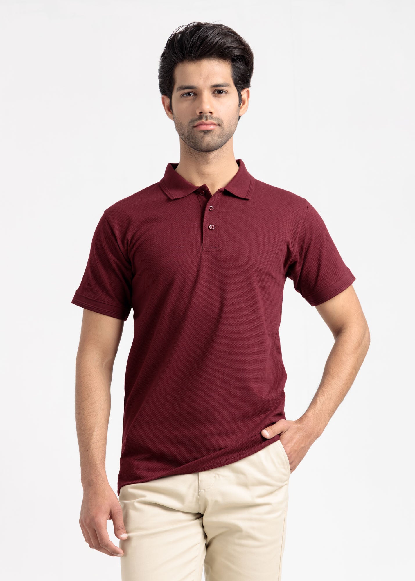Popcorn Jacquard Polo Shirt — Maroon