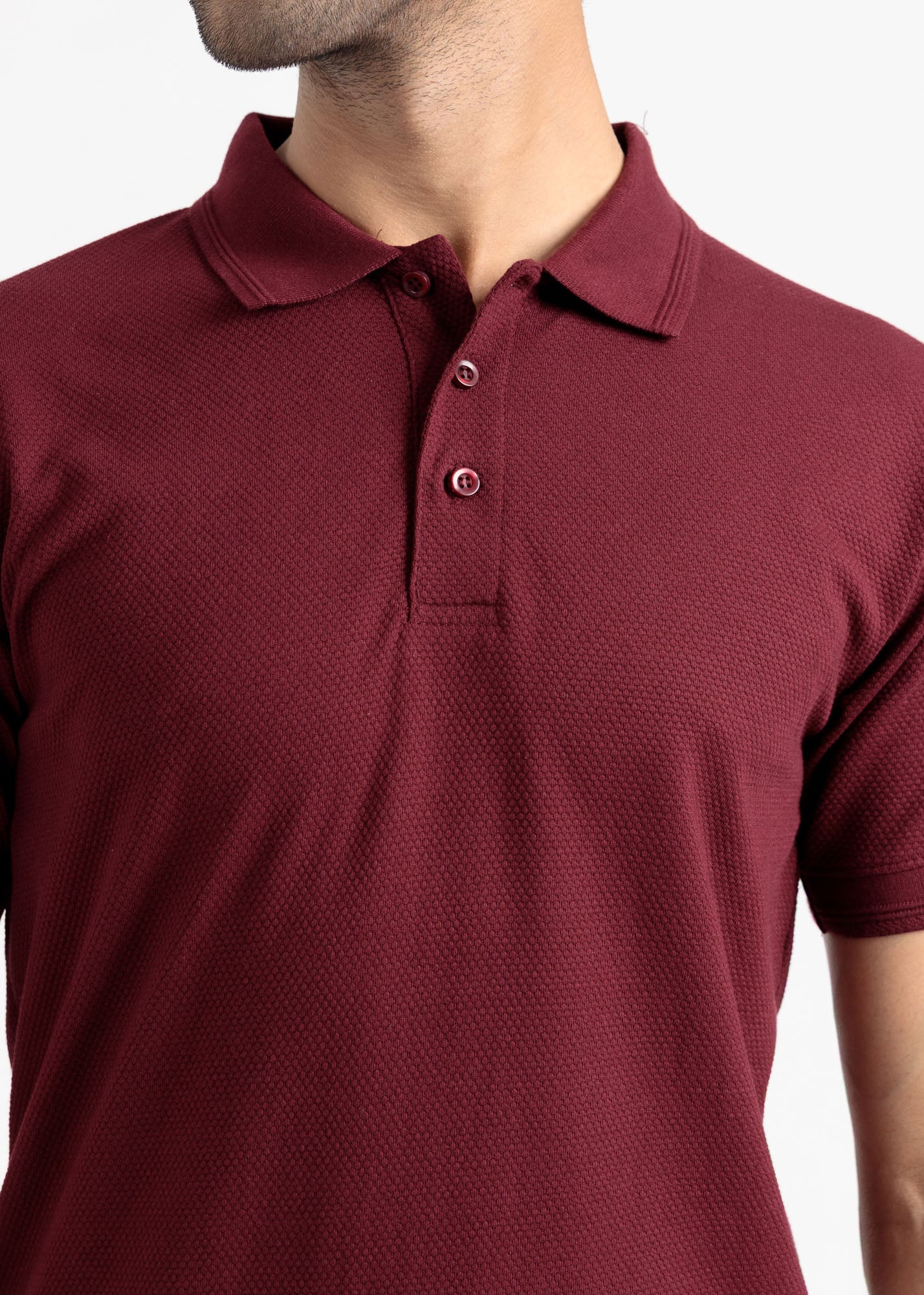 Popcorn Jacquard Polo Shirt — Maroon