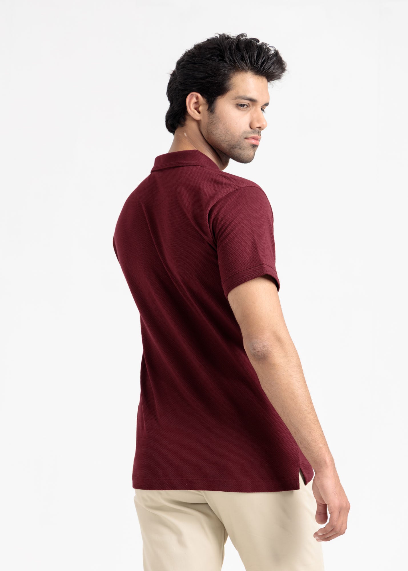 Popcorn Jacquard Polo Shirt — Maroon