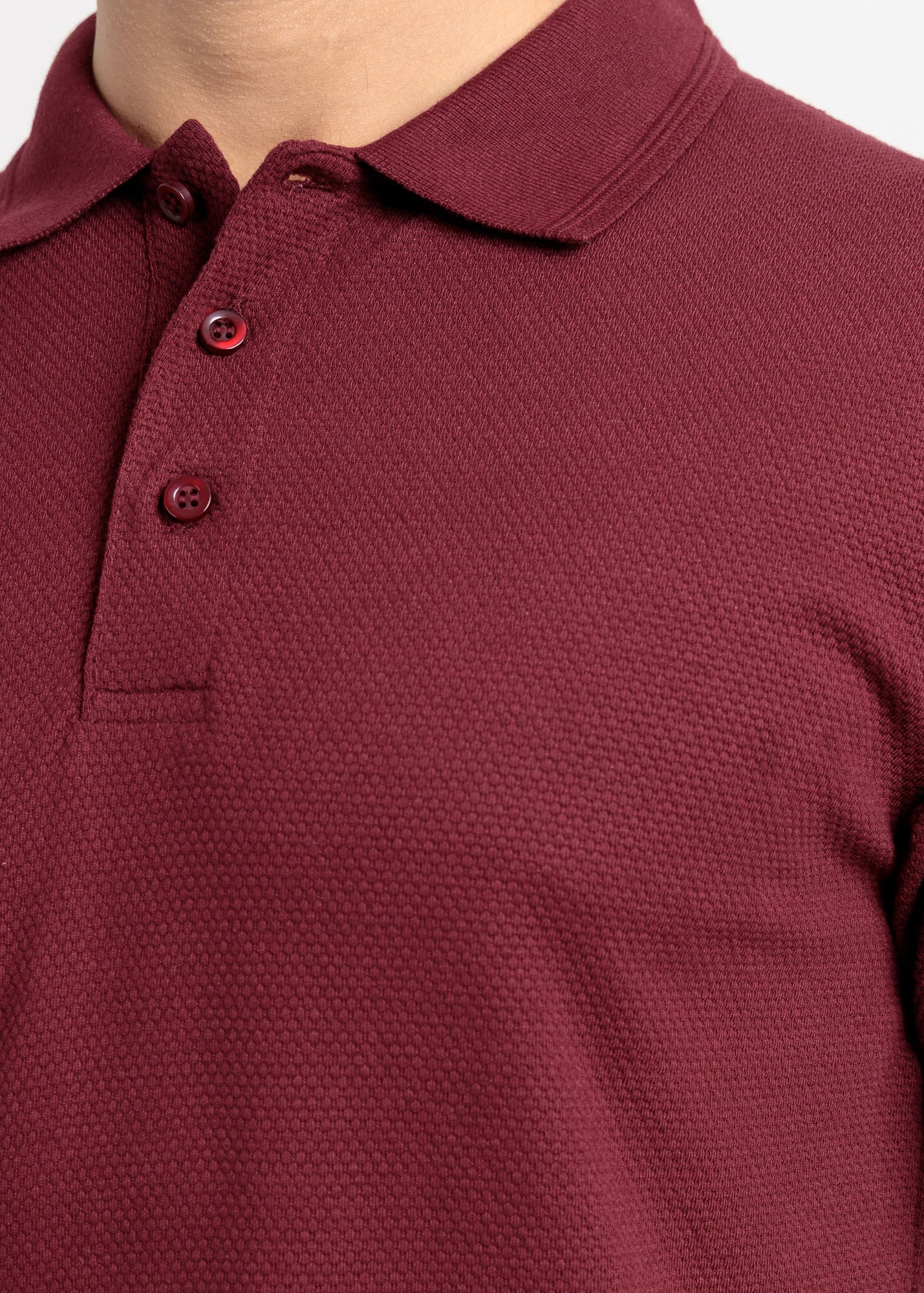 Popcorn Jacquard Polo Shirt — Maroon
