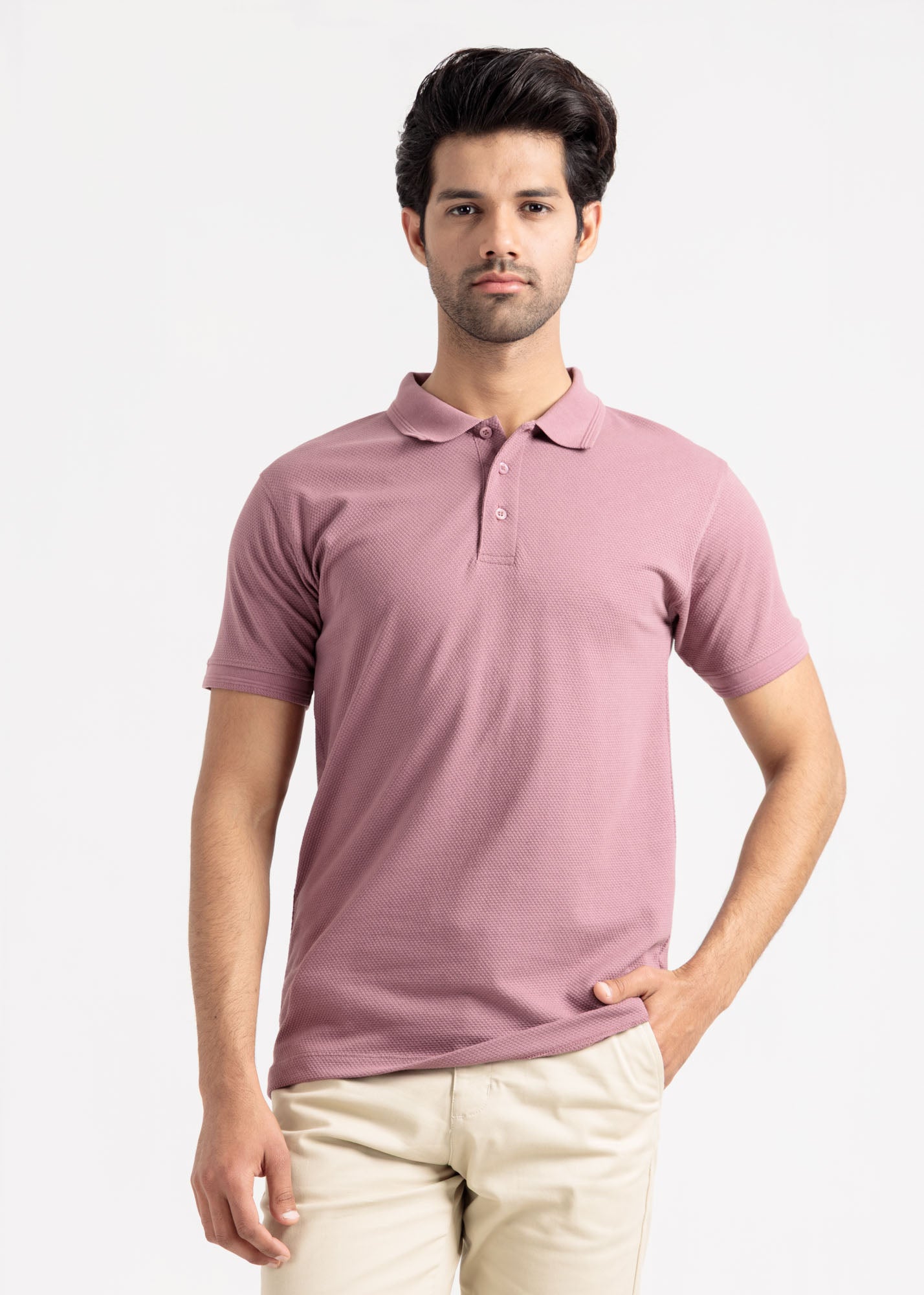 Popcorn Jacquard Polo Shirt — Wisteria
