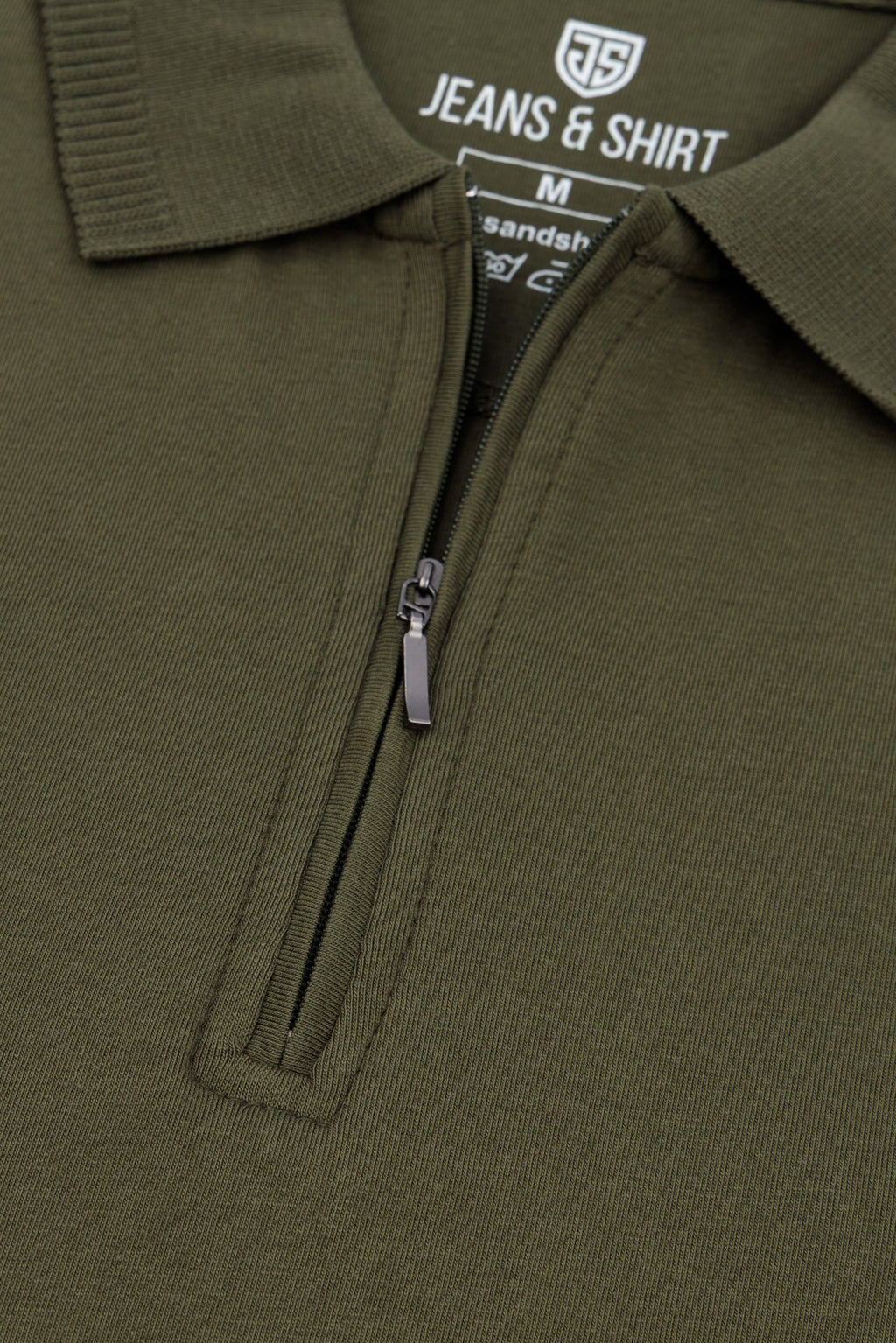 Moss Olive Zip Polo Shirt
