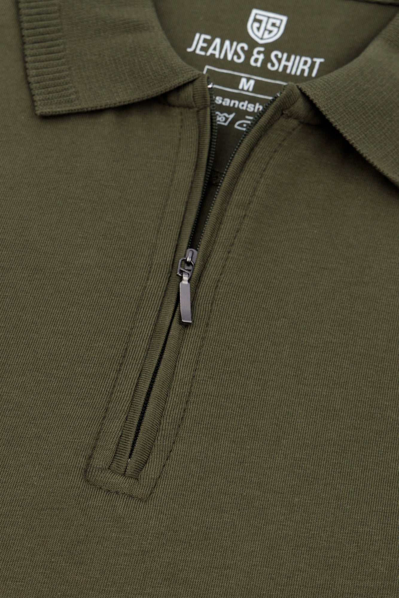 Moss Olive Zip Polo Shirt