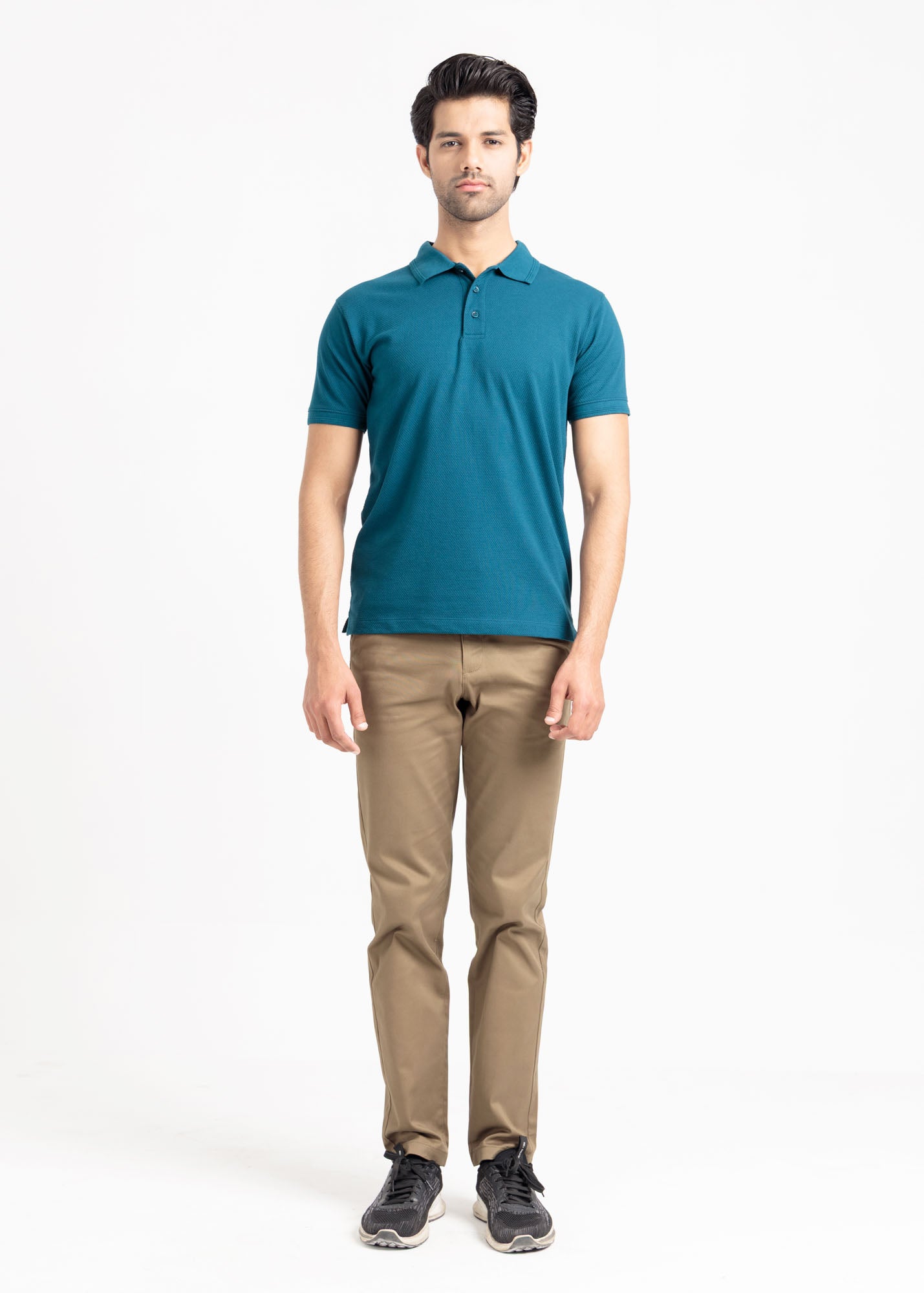 Popcorn Jacquard Polo Shirt — Teal
