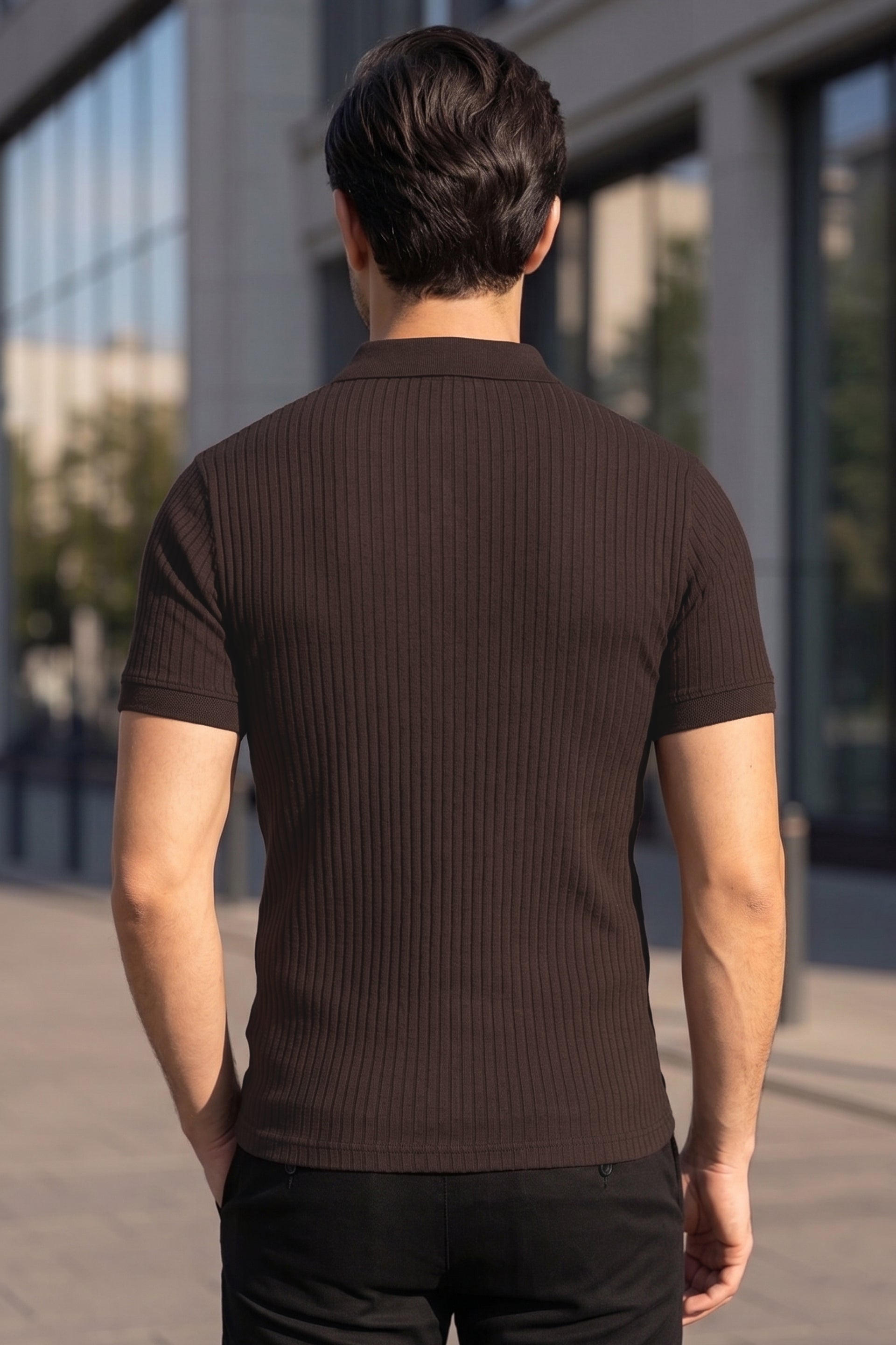 Chocolate Brown Drop Needle Polo Shirt