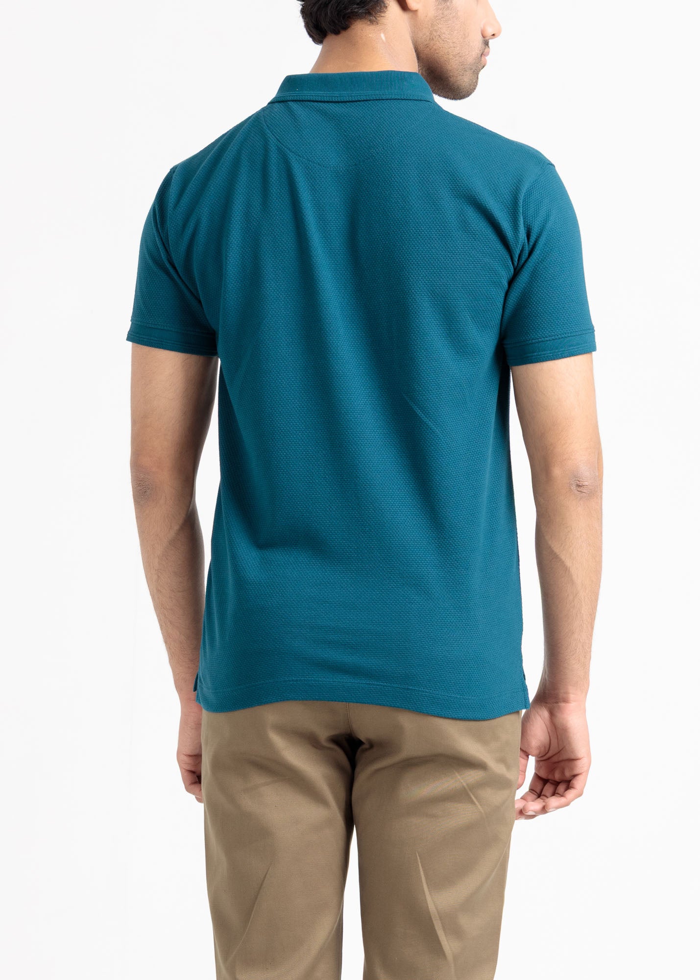 Popcorn Jacquard Polo Shirt — Teal