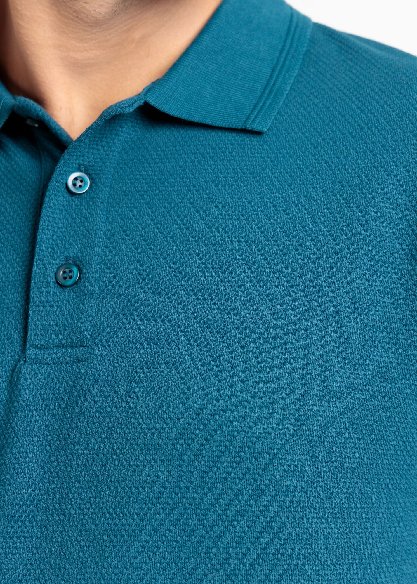 Popcorn Jacquard Polo Shirt — Teal