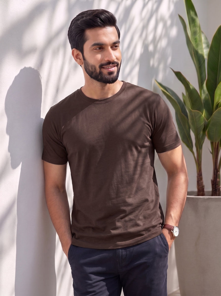 All Day Cotton Stretch T-Shirt – Chocolate Brown
