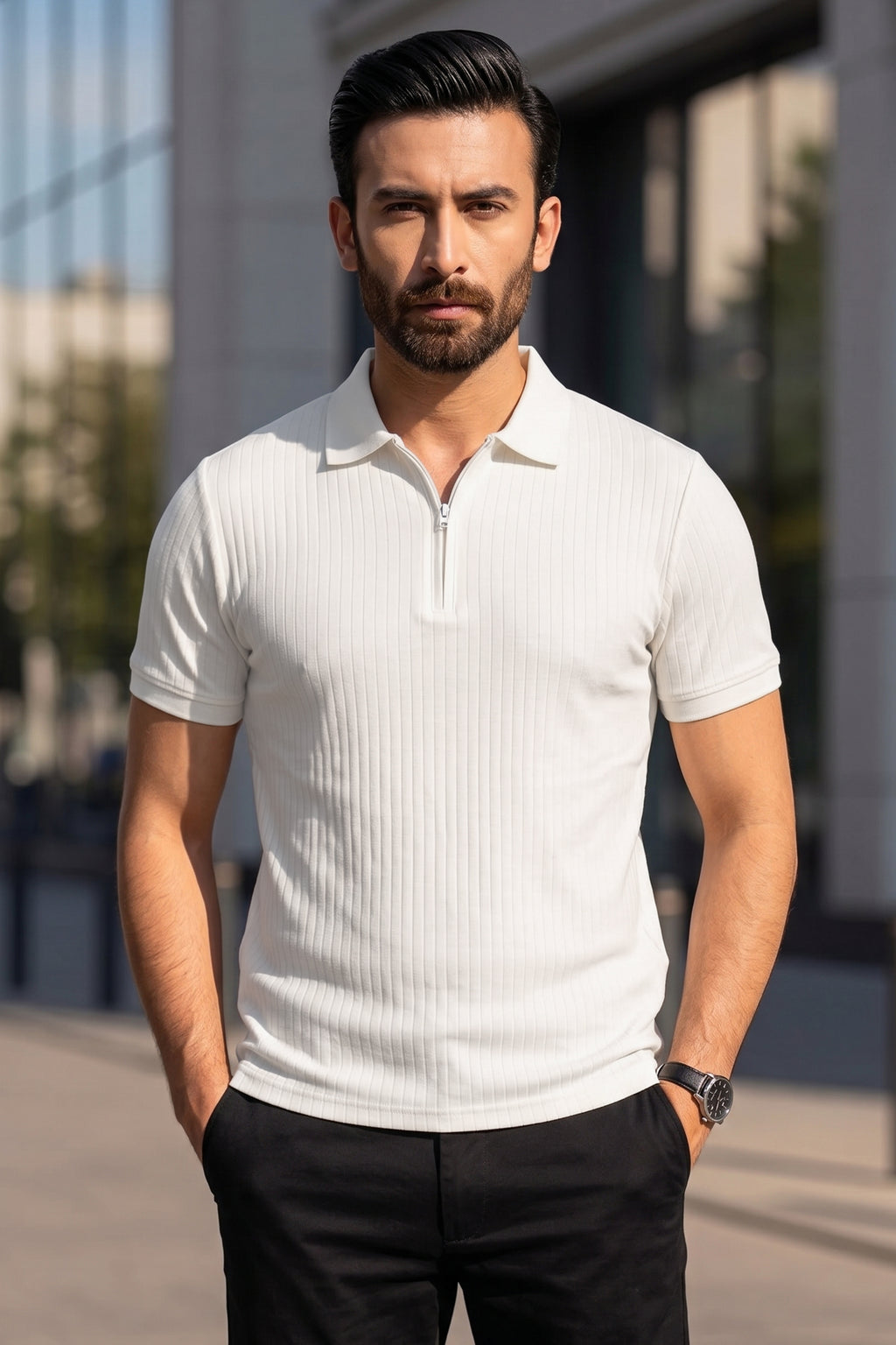 White Drop Needle Polo Shirt