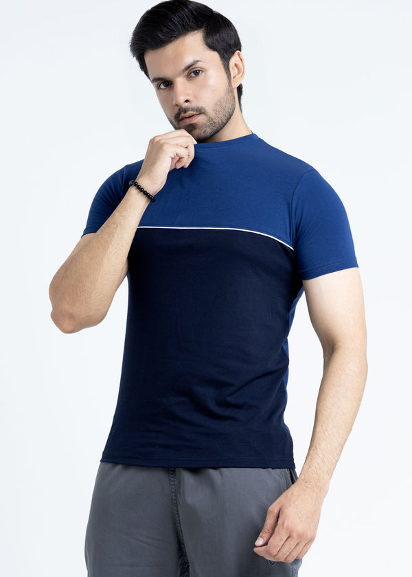 Dual Blue Color Block T-Shirt