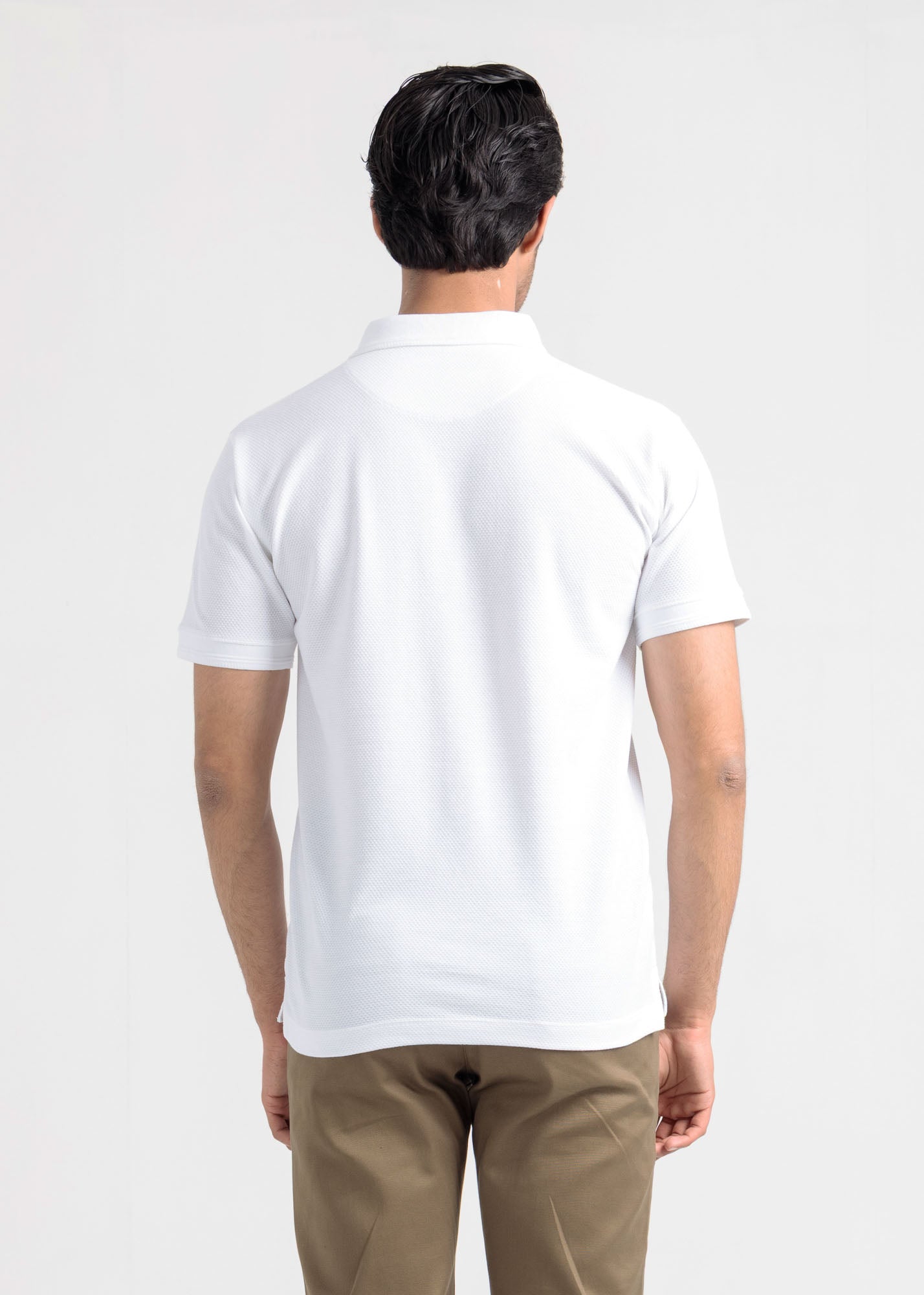 Popcorn Jacquard Polo Shirt — Clean White