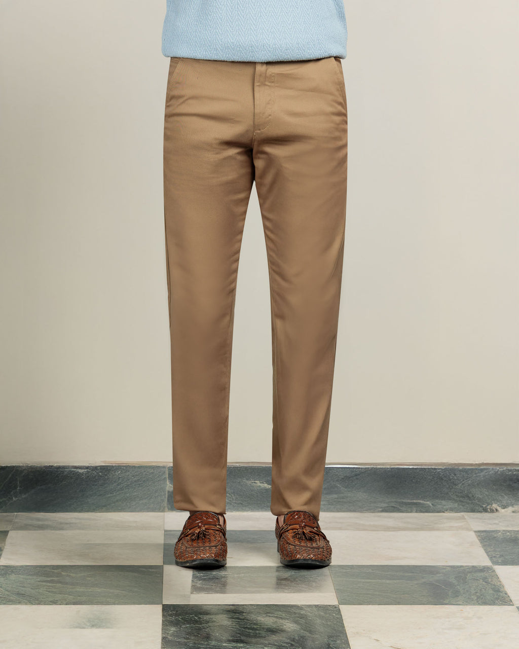 Camel Tapered Fit Cotton Pants