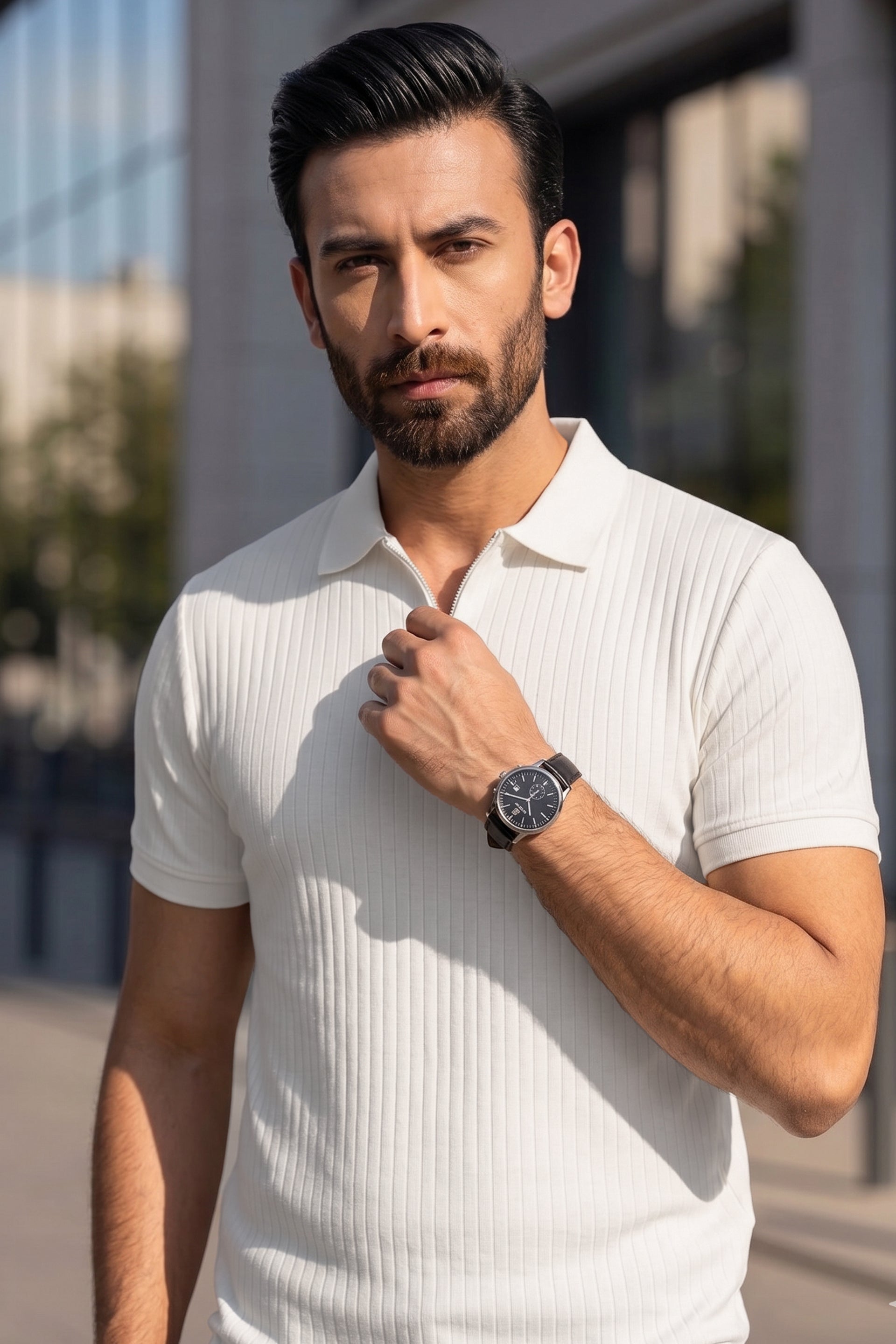 White Drop Needle Polo Shirt