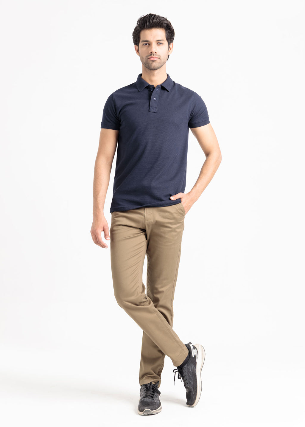 Waffle Knit Polo Shirt — Deep Navy