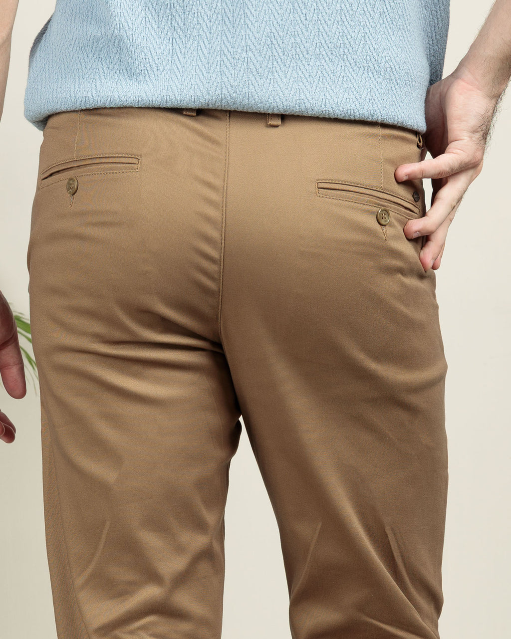 Camel Tapered Fit Cotton Pants