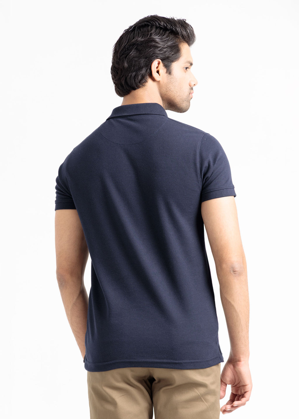 Waffle Knit Polo Shirt — Deep Navy