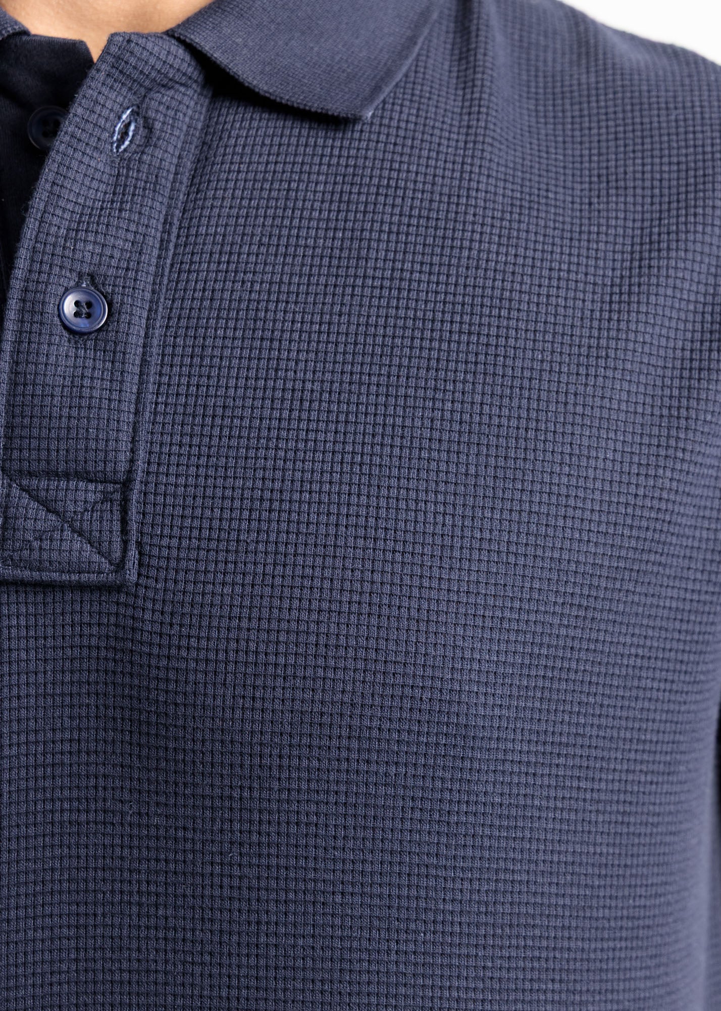 Waffle Knit Polo Shirt — Deep Navy