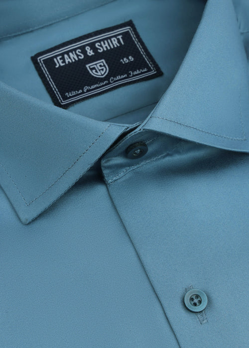 Baltic Blue Cotton Satin Formal Shirt