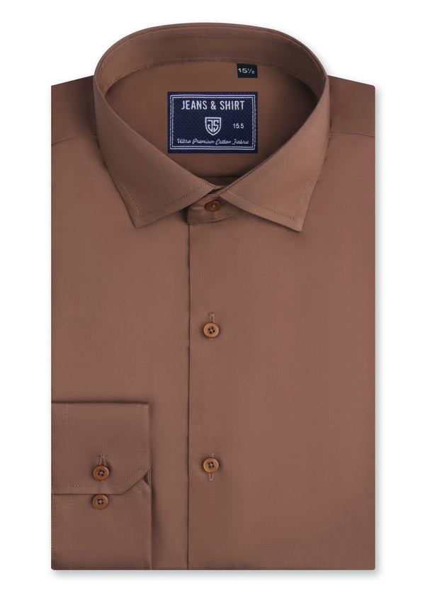 Chestnut Brown Plain Cotton Satin Formal Shirt