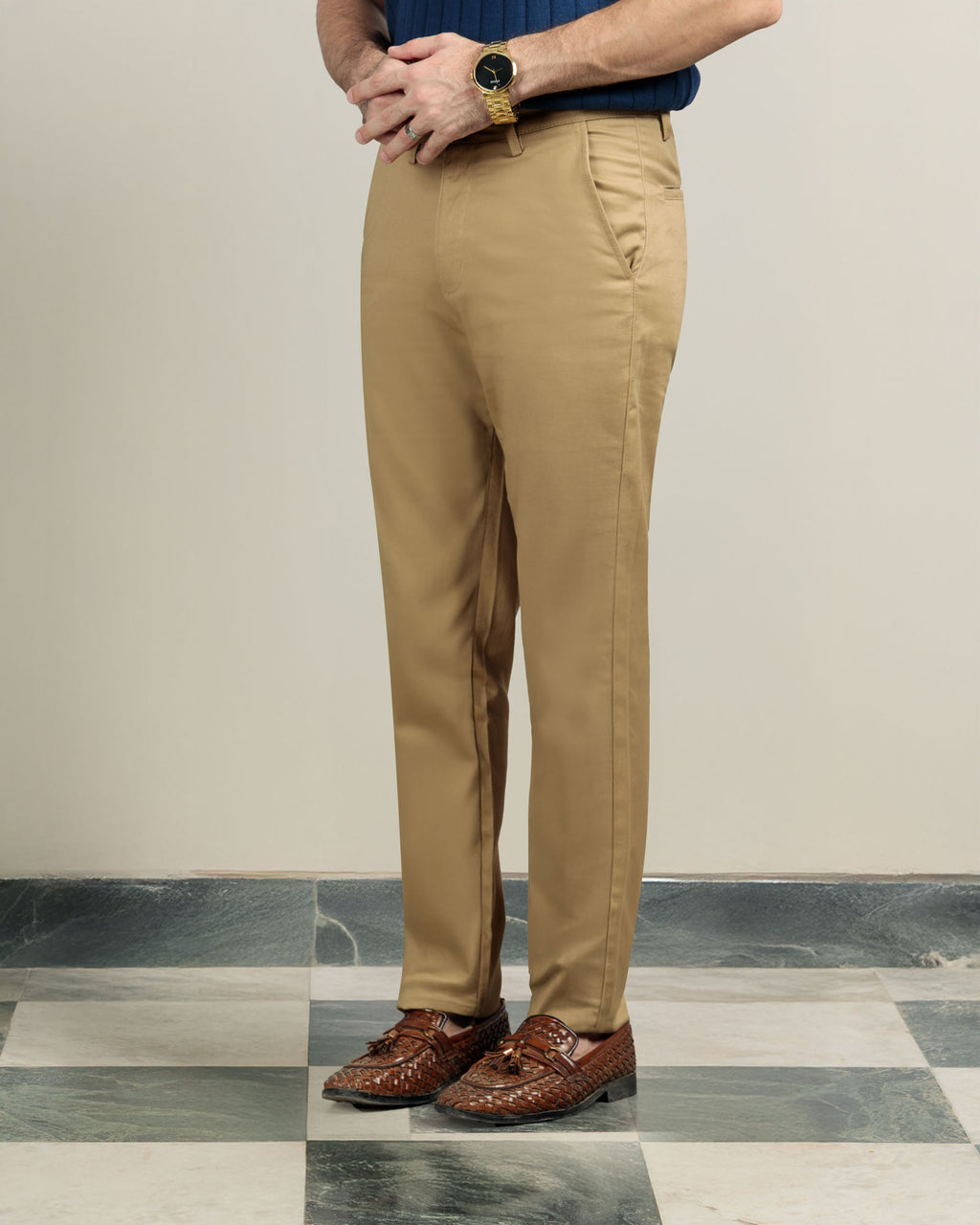 Tan Khaki Tapered Fit Cotton Pants