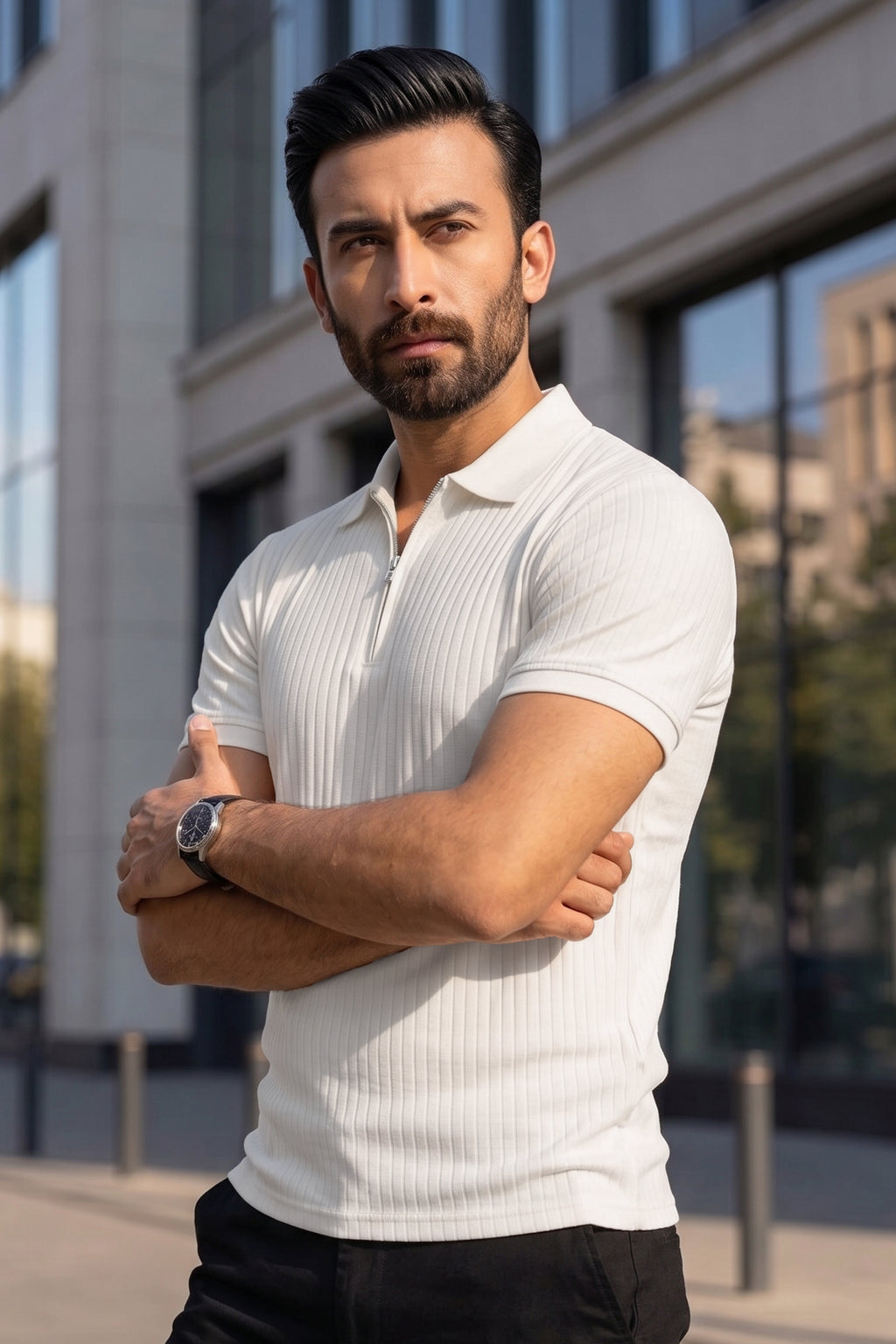 White Drop Needle Polo Shirt
