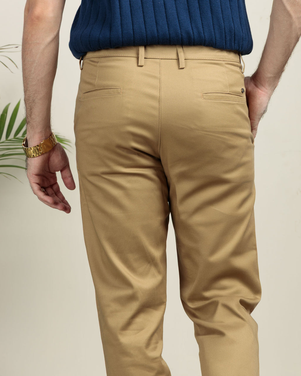 Tan Khaki Tapered Fit Cotton Pants