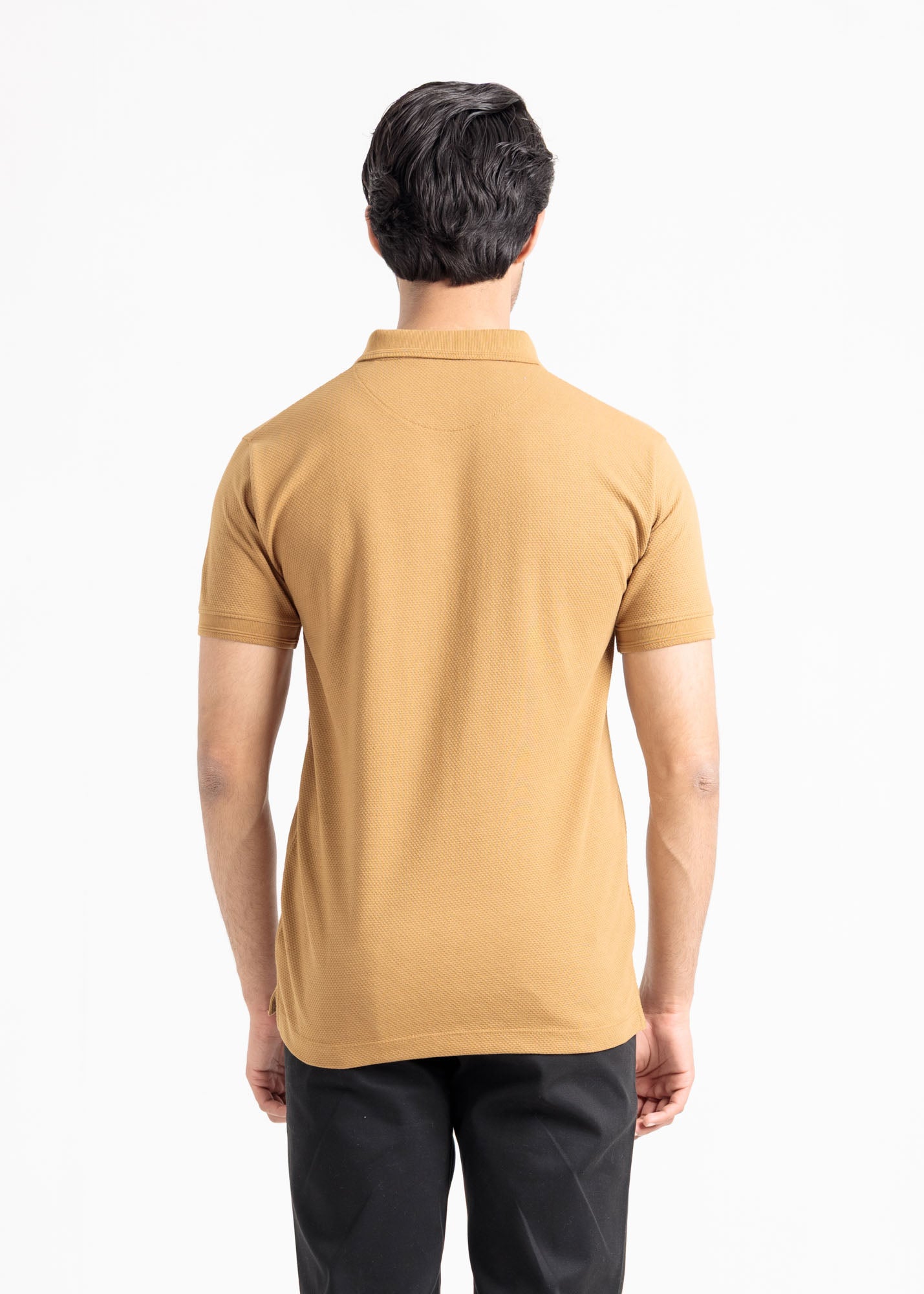 Popcorn Jacquard Polo Shirt — Camel