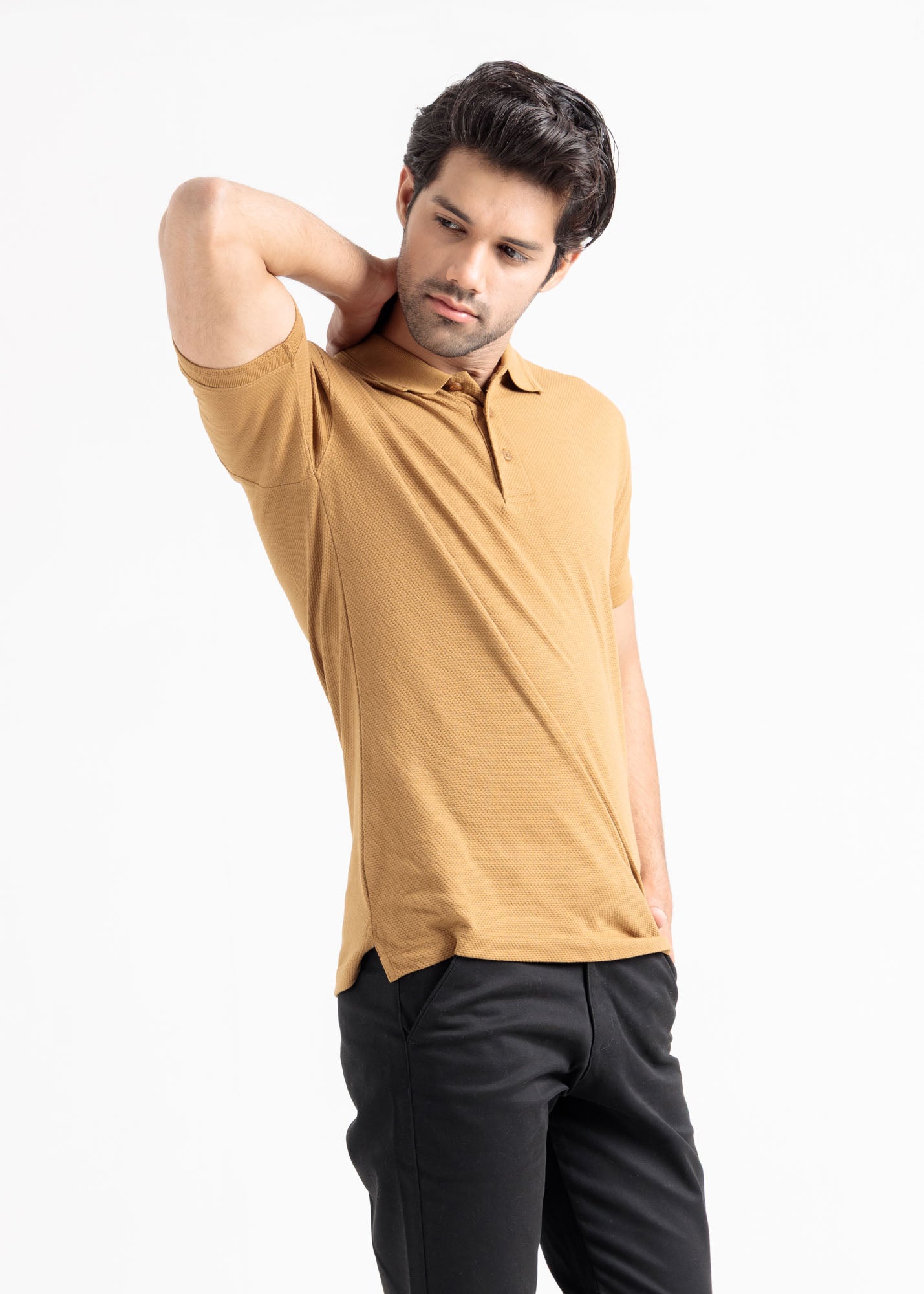 Popcorn Jacquard Polo Shirt — Camel