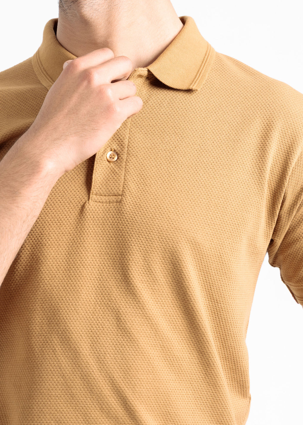 Popcorn Jacquard Polo Shirt — Camel