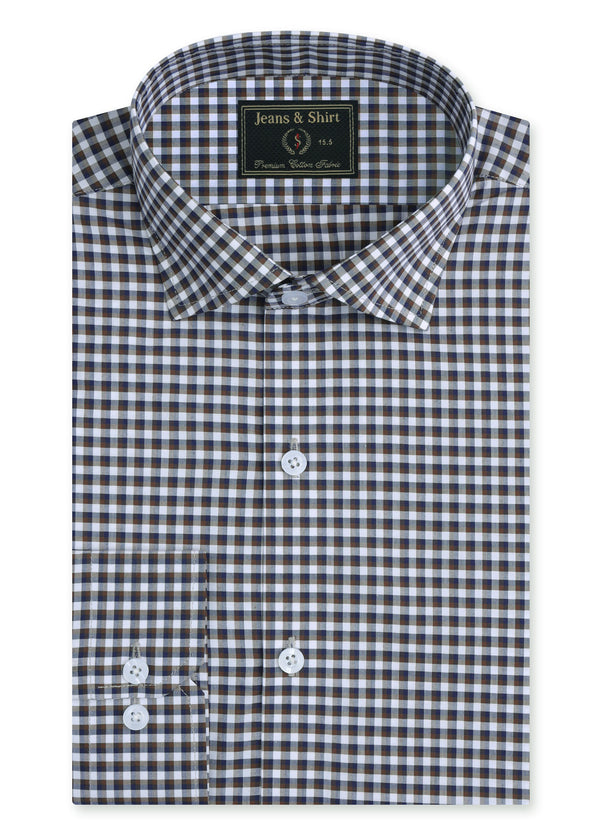 Navy and Brown Check Formal Shirt