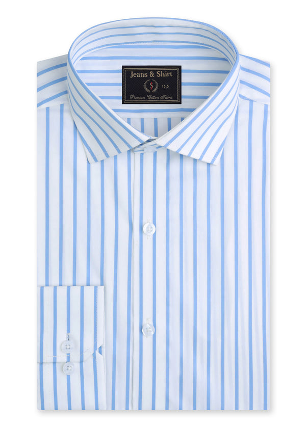 White Blue Bold Stripe Formal Shirt