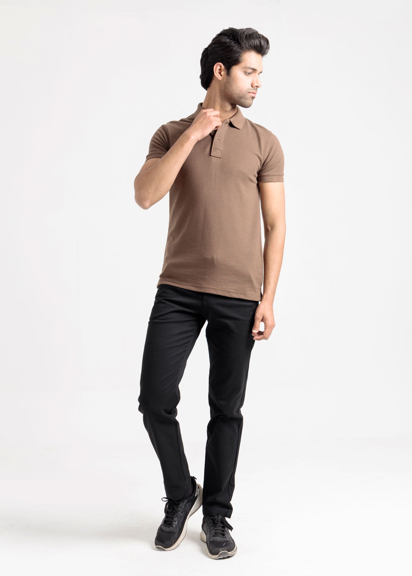 Waffle Knit Polo Shirt — Mocha