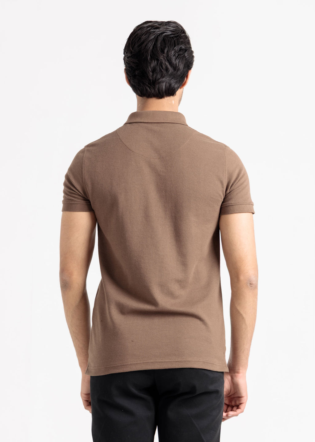 Waffle Knit Polo Shirt — Mocha