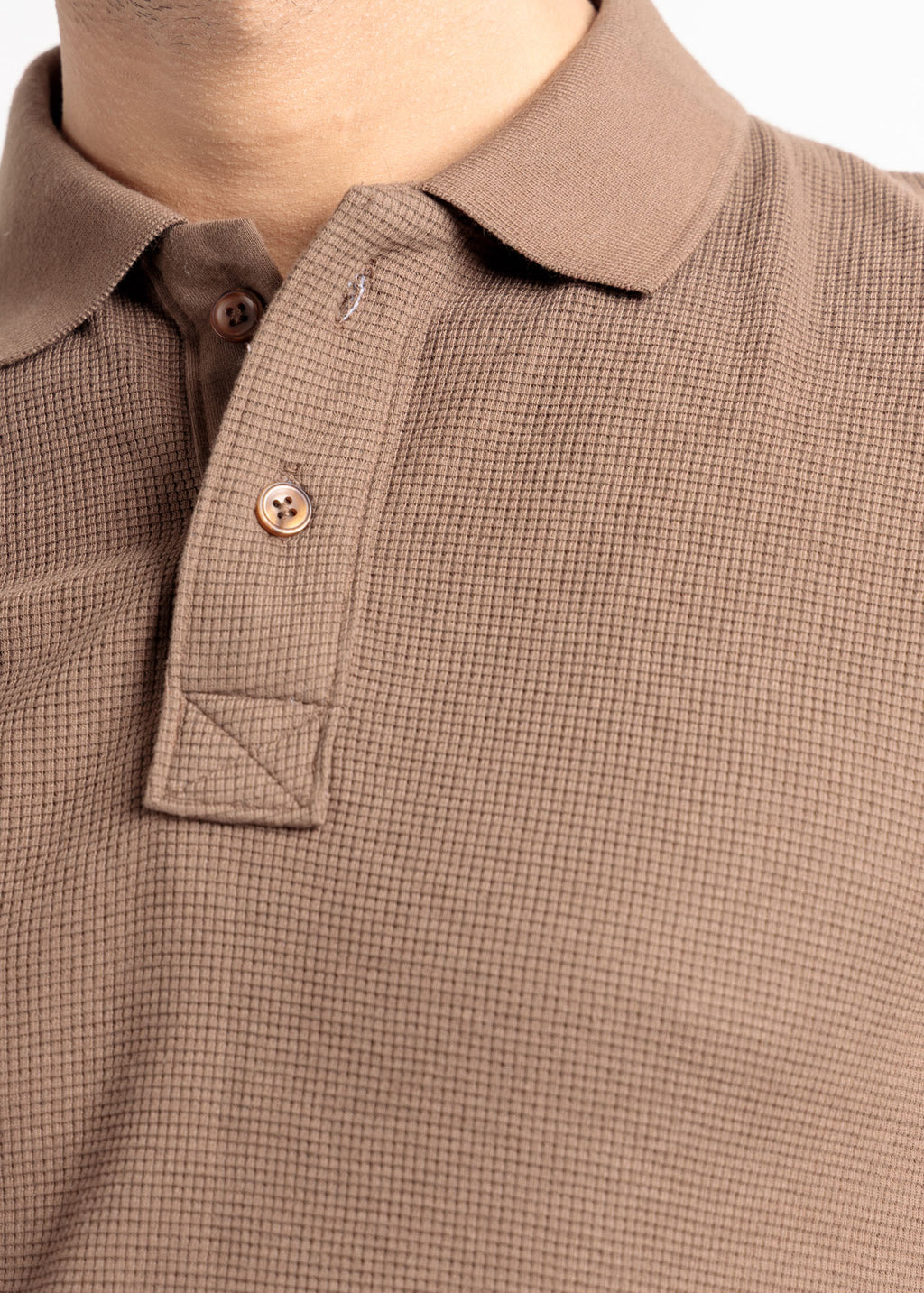 Waffle Knit Polo Shirt — Mocha