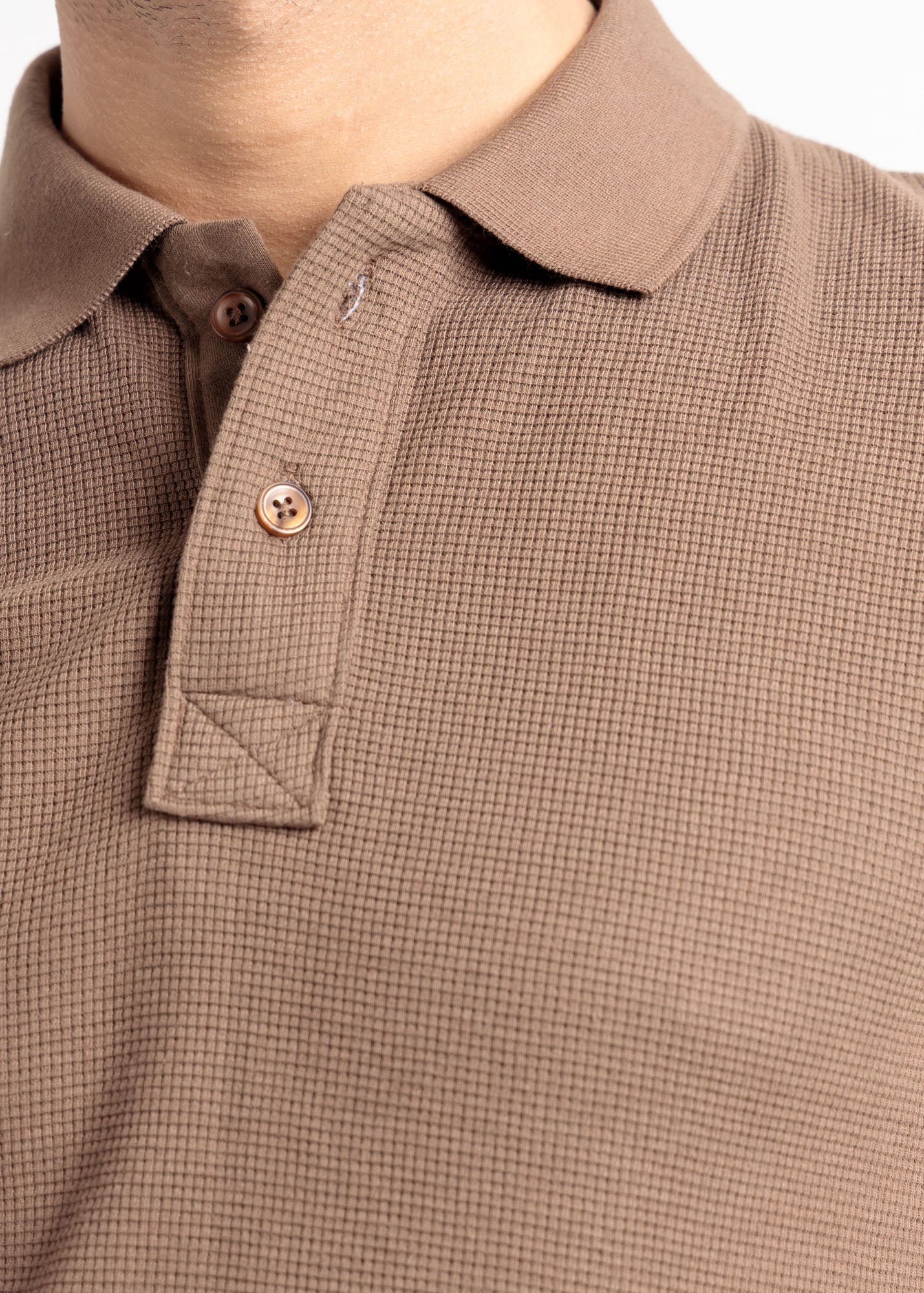 Waffle Knit Polo Shirt — Mocha