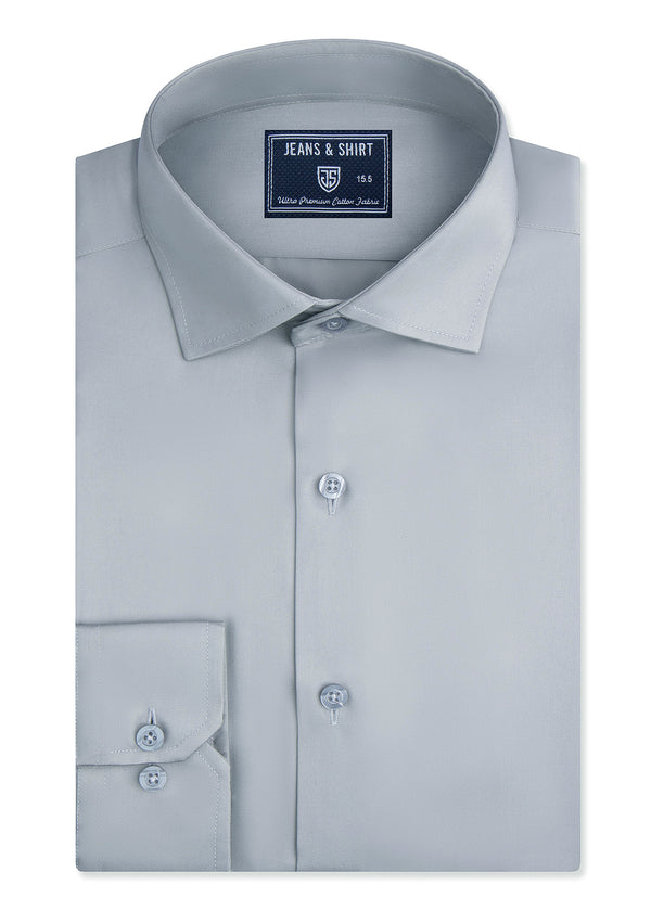 Silver Grey Plain Cotton Satin Formal Shirt