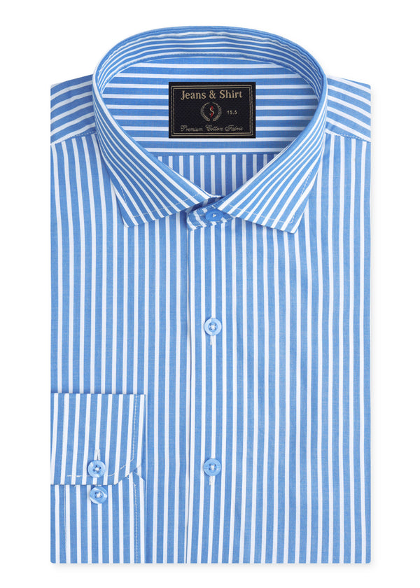 Blue & White Pencil Stripe Formal Shirt